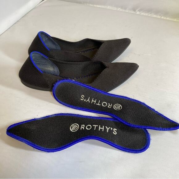 Rothy's The Point Black Recycled Knit Comfort Slip On Ballet Womens Flats Sz 6w - Picture 1 of 6